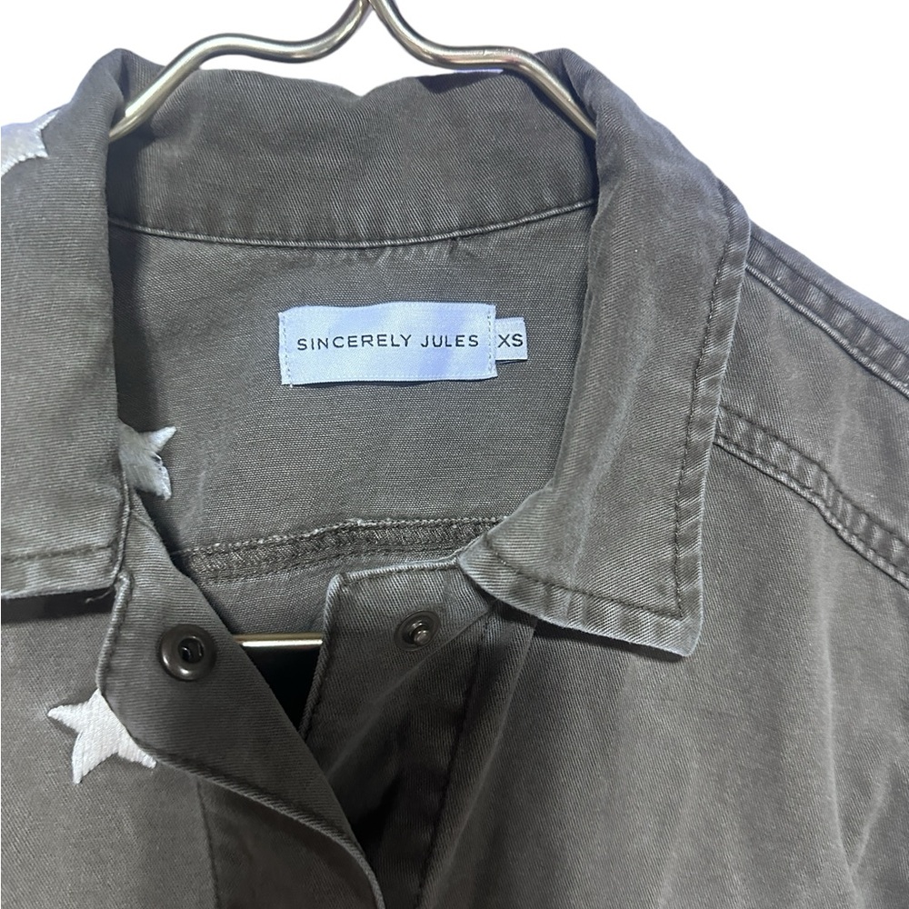 Sincerely Jules Military Vintage Look Distressed Snap Front Jacket Shirt XS - Picture 2 of 13